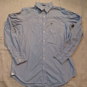 American Eagle Outfitters Men's Blue Pinstripe Shirt